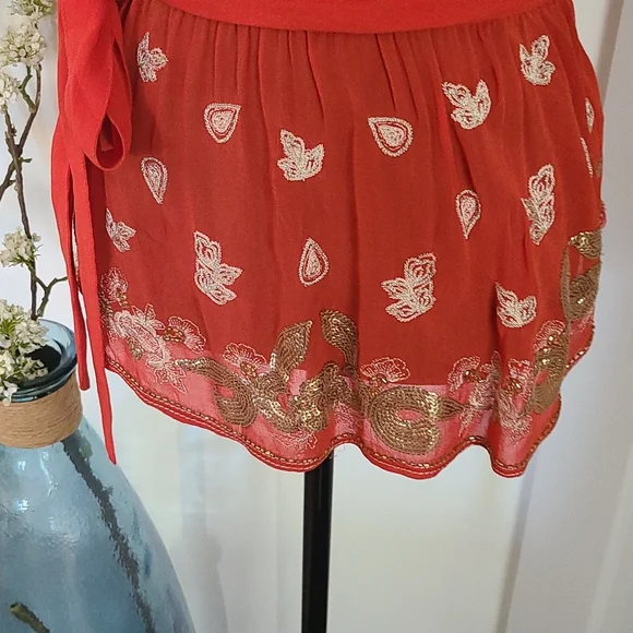 Free People Orange V neck  Peplum Blouse  sz XS - Picture 3 of 8